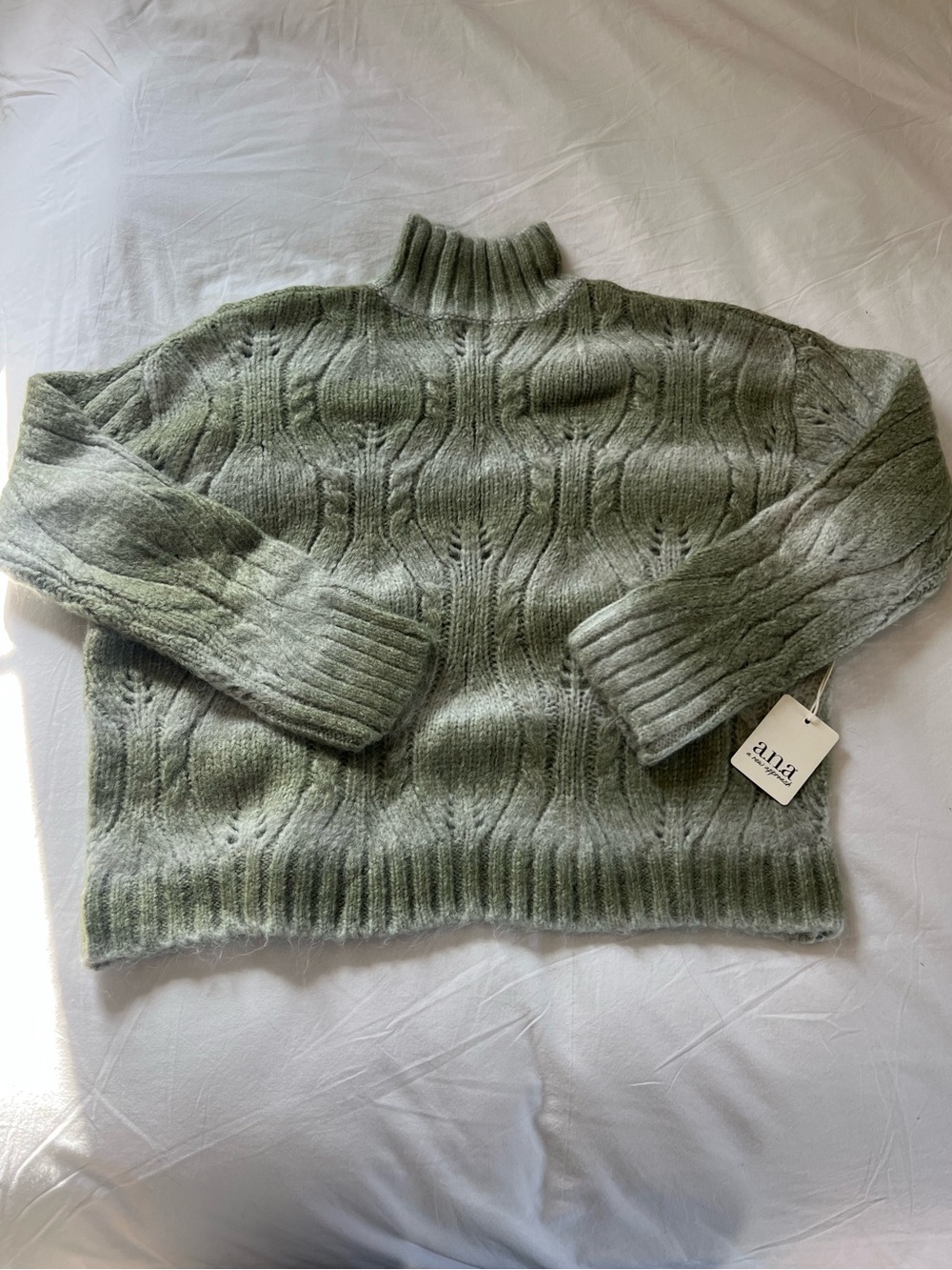 Sage Green Cable Knit Turtleneck Sweater